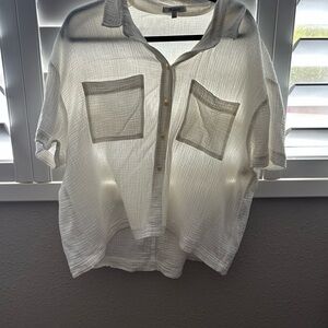 Madewell Cream Textured Button-Up Shirt